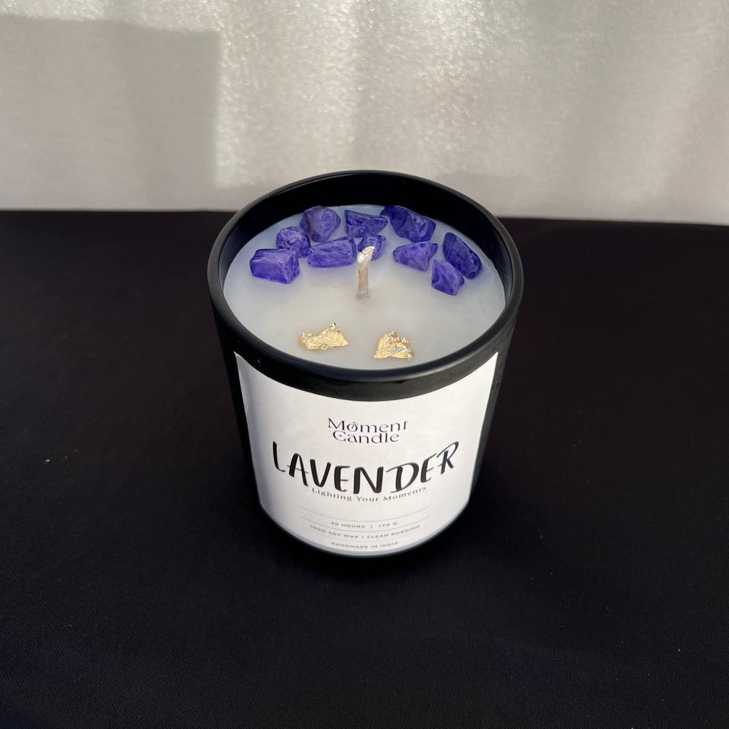 Lavender Scented Jar Candle With Stone